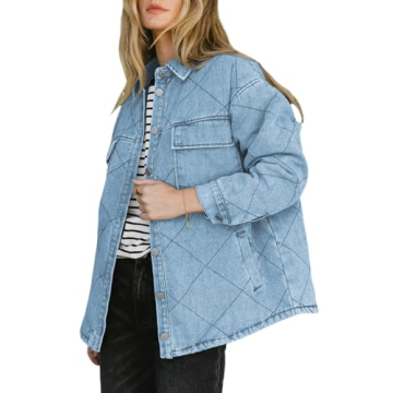 Dokotoo Womens Blouses Casual Fall Jean Shirts Button Up Turn Down Denim Jacket for Women Stylish Rh...