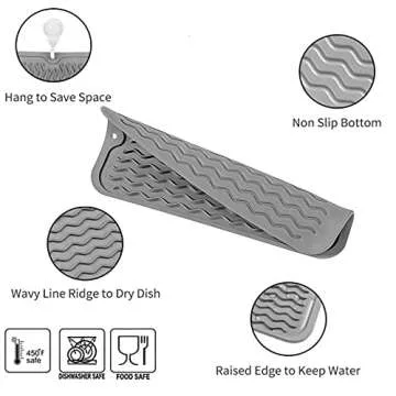 MicoYang Silicone Dish Drying Mat for Multiple Usage,Easy clean,Eco-friendly,Heat-resistant Silicone Mat for Kitchen Counter,Sink,Bar,Bottle,or Cup Grey S 12 inches x 6 inches