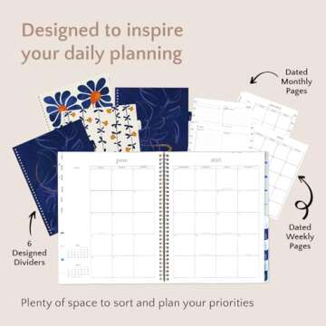 Organized by Happy Planner Dated 12-Month Planner, Jan.–Dec. 2025 Daily, Weekly, and Monthly Planner, Big Size, Dashboard Layout, Hues of Blues, 72 Pages, 12 Dividers, 2 Sticker Sheets, 9" x 11"