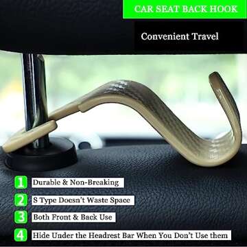 Amooca Car Seat Headrest Hook 4 Pack Hanger Universal Vehicle Car Storage Organizer for Handbag Purse Coat S Type Checkered Beige