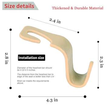 Amooca Car Seat Headrest Hook 4 Pack Hanger Universal Vehicle Car Storage Organizer for Handbag Purse Coat S Type Checkered Beige