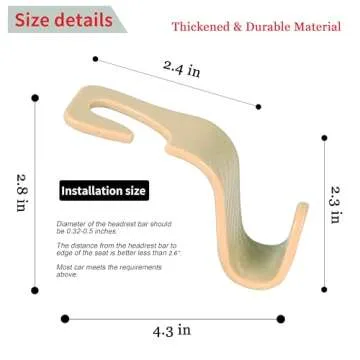 Amooca Car Seat Headrest Hook 4 Pack Hanger Universal Vehicle Car Storage Organizer for Handbag Purse Coat S Type Checkered Beige