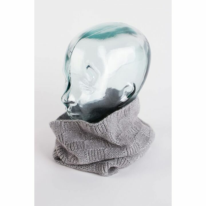 Love Cashmere Checked 100% Cashmere Snood - Light Gray