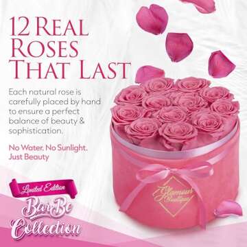 GLAMOUR BOUTIQUE Flower Forever Gift Box 12 Real Preserved Roses in Round Velvet White Box, Handmade...