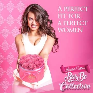 GLAMOUR BOUTIQUE Flower Forever Gift Box 12 Real Preserved Roses in Round Velvet White Box, Handmade, Rose Petals, Birthday, Marriage, Anniversary, Graduation - Velvet Pink