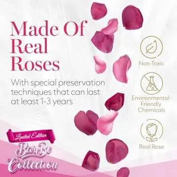 GLAMOUR BOUTIQUE Flower Forever Gift Box 12 Real Preserved Roses in Round Velvet White Box, Handmade, Rose Petals, Birthday, Marriage, Anniversary, Graduation - Velvet Pink