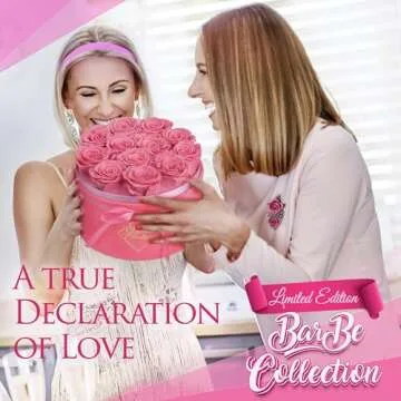 GLAMOUR BOUTIQUE Flower Forever Gift Box 12 Real Preserved Roses in Round Velvet White Box, Handmade, Rose Petals, Birthday, Marriage, Anniversary, Graduation - Velvet Pink