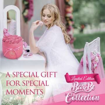 GLAMOUR BOUTIQUE Flower Forever Gift Box 12 Real Preserved Roses in Round Velvet White Box, Handmade, Rose Petals, Birthday, Marriage, Anniversary, Graduation - Velvet Pink