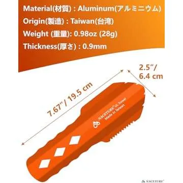 NACETURE Ultralight Backpacking Trowel Aluminum Shovel Small Potty Multitool with Longer Handle Design Essential for Hiking, Camping and Survival Bags (Orange)