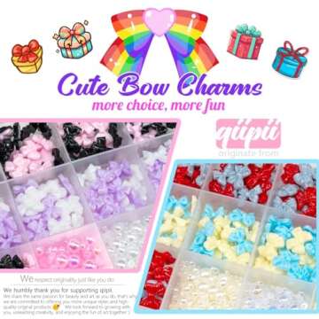 qiipii 5 Styles Bows Nail Charms 3D Black White Pink Purple Bowknot Charms for Nails Crafting Flatba...