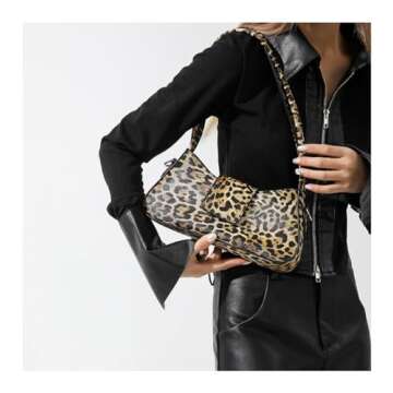 OANEXX Leopard Print Purses and Handbags Cheetah Print Hobo Shoulder Bag Y2k Leopard Crescent Tote Bag Cheetah Clutch Purse (Khaki)