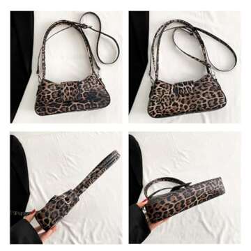 OANEXX Leopard Print Purses and Handbags Cheetah Print Hobo Shoulder Bag Y2k Leopard Crescent Tote Bag Cheetah Clutch Purse (Khaki)