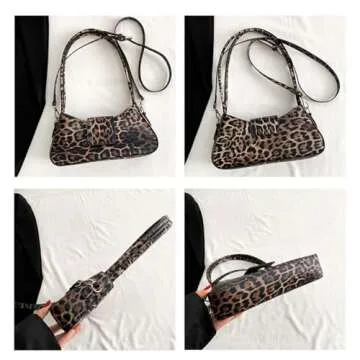 OANEXX Leopard Print Purses and Handbags Cheetah Print Hobo Shoulder Bag Y2k Leopard Crescent Tote Bag Cheetah Clutch Purse (Khaki)