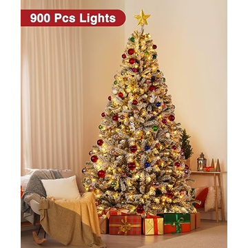 BROVIEW 9ft Snow Flocked Christmas Tree with Lights