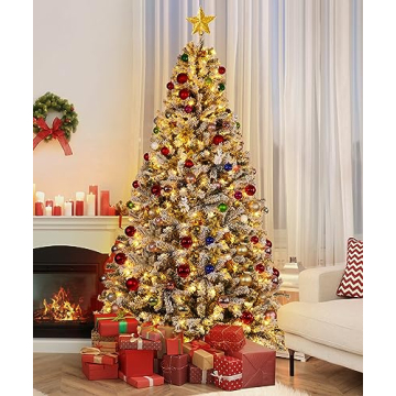 BROVIEW 9ft Snow Flocked Christmas Tree with Lights