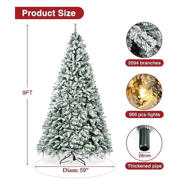 BROVIEW 9ft Snow Flocked Christmas Tree with Lights