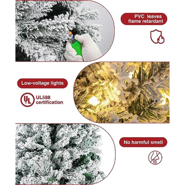 BROVIEW 9ft Snow Flocked Christmas Tree with Lights