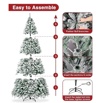 BROVIEW 9ft Snow Flocked Christmas Tree with Lights