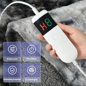 Soft Sherpa Heated Blanket with 10 Heat Levels and Safety Features