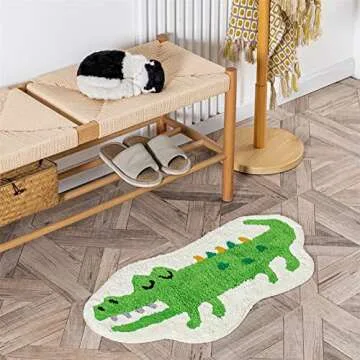 Green Crocodile Shaped Rug Cute Faux Animal Print Bathroom Rug Bath Mat Bath Carpet Shower Rug for H...