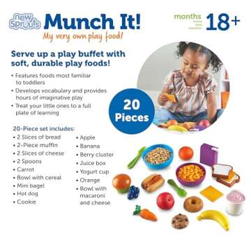 Learning Resources New Sprouts Munch It! Pretend Play Food, Develops Imaginative Play, Play Food for Toddlers, Picnic Play Food, 20 Pieces, Ages 18 Months +