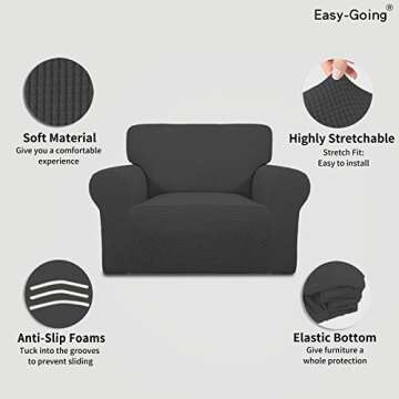 Easy-Going Stretch Oversized Chair Sofa Slipcover 1-Piece Couch Sofa Cover Furniture Protector Soft with Elastic Bottom for Kids Spandex Jacquard Fabric Small Checks Dark Gray