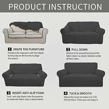 Easy-Going Stretch Oversized Chair Sofa Slipcover 1-Piece Couch Sofa Cover Furniture Protector Soft with Elastic Bottom for Kids Spandex Jacquard Fabric Small Checks Dark Gray