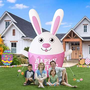 OuToorDoor Easter Inflatables Outdoor Decorations - 8 FT Easter Inflatable Bunny Easter Yard Decorations Easter Blow up Yard Decorations Built-in Flashing LED Light,Party,Yard,Garden