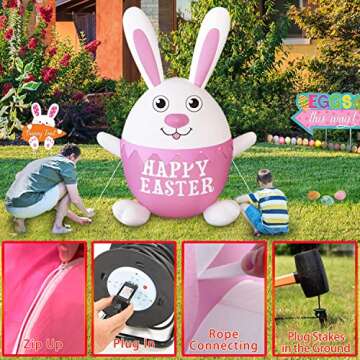 OuToorDoor Easter Inflatables Outdoor Decorations - 8 FT Easter Inflatable Bunny Easter Yard Decorations Easter Blow up Yard Decorations Built-in Flashing LED Light,Party,Yard,Garden