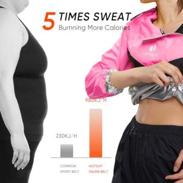 HOTSUIT Sauna Suit Women Weight Loss Boxing Gym Sweat Suits Workout Jacket, Rose Red, M