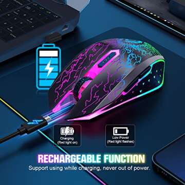 VersionTECH. Wireless Gaming Mouse, Rechargeable Computer Mouse Mice with Colorful LED Lights, Silent Click, 2.4G USB Nano Receiver, 3 Level DPI for PC Gamer Laptop Desktop Chromebook Mac-Black