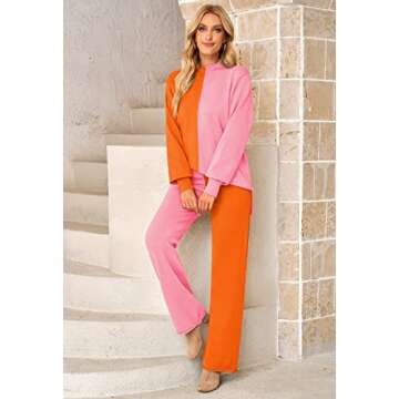 Chic Lounge Set for Women in Colorblock Pink Knit