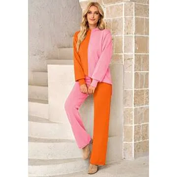 Chic Lounge Set for Women in Colorblock Pink Knit