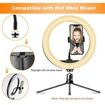JCTRIWAY Ring Light Phone Holder Universal Phone Holder for Ring Light with 1/4 and Hot Shoe Adapter, Flexible Phone Mount for Ring Light and Tripod Stand