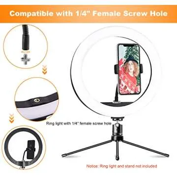 JCTRIWAY Ring Light Phone Holder Universal Phone Holder for Ring Light with 1/4 and Hot Shoe Adapter, Flexible Phone Mount for Ring Light and Tripod Stand