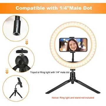 JCTRIWAY Ring Light Phone Holder Universal Phone Holder for Ring Light with 1/4 and Hot Shoe Adapter, Flexible Phone Mount for Ring Light and Tripod Stand