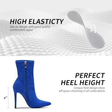CAMSSOO Royal Blue Stiletto Heeled Ankle Boots for Women