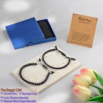 LPBeads 6mm Black Onyx Bracelet with Handmade Rope Bracelet Size Adjustable Natural Stone Crystal He...