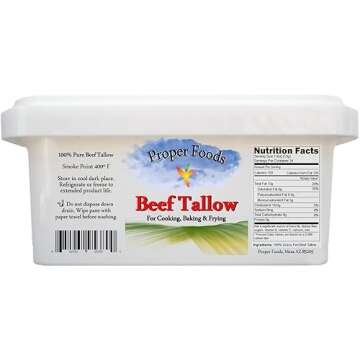 Proper Foods 100% Grass-Fed Beef Tallow - Pasture Raised - For Cooking, Baking & Frying - 16 oz