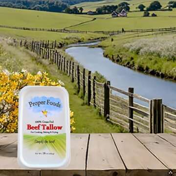 Proper Foods 100% Grass-Fed Beef Tallow - Pasture Raised - For Cooking, Baking & Frying - 16 oz