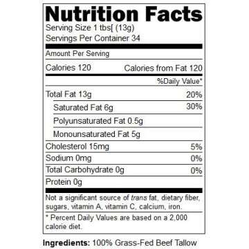 Proper Foods 100% Grass-Fed Beef Tallow - Pasture Raised - For Cooking, Baking & Frying - 16 oz