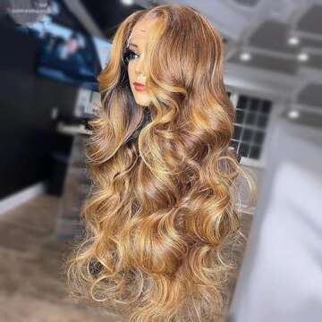Aorbige Body Wave Style Highlight Ombre Lace Frontal Wig Human Hair Wigs #4/27 Brown with Honey Blonde Color for Black Women Pre Plucked Hairline 150% Density (20inch, 13x6 Lace Front Wig)