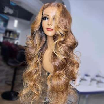 Aorbige Body Wave Style Highlight Ombre Lace Frontal Wig Human Hair Wigs #4/27 Brown with Honey Blonde Color for Black Women Pre Plucked Hairline 150% Density (20inch, 13x6 Lace Front Wig)