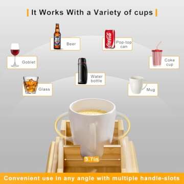 Bestjing Bamboo Sofa Armrest Tray - Couch Arm Tray with Detachable Couch Cup Holder - Anti-Slip Foldable Sofa Armchair Caddy Table - Cup Holder for Drinks Cellphone TV Remote Snacks