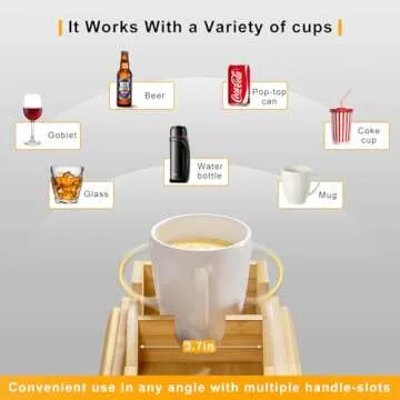 Bestjing Bamboo Sofa Armrest Tray - Couch Arm Tray with Detachable Couch Cup Holder - Anti-Slip Foldable Sofa Armchair Caddy Table - Cup Holder for Drinks Cellphone TV Remote Snacks