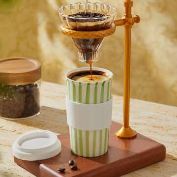 GIROFLIER Millie 12oz Ceramic Travel Coffee Mug - Stylish Tumbler with Lid, Microwave & Dishwasher Safe Ceramic Travel Mug with Lid- Unique Gift Idea for Women & Men Who Love Coffee on the Go