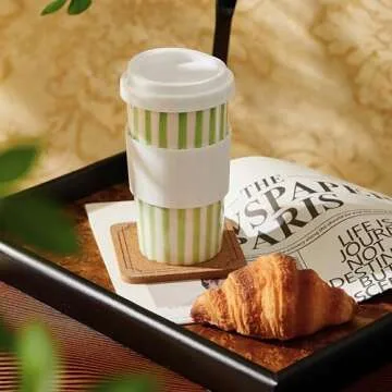 GIROFLIER Millie 12oz Ceramic Travel Coffee Mug - Stylish Tumbler with Lid, Microwave & Dishwasher Safe Ceramic Travel Mug with Lid- Unique Gift Idea for Women & Men Who Love Coffee on the Go