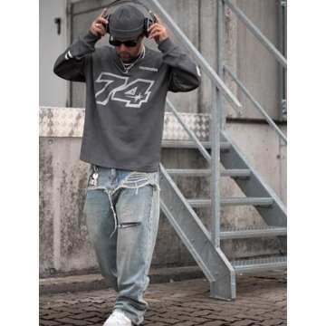 Aelfric Eden Oversized Crewneck Sweatshirts for Men Vintage Graphic Pullover Loose Fit Streetwear Long Sleeve Top