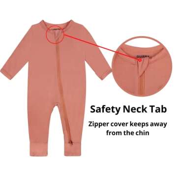 GUISBY Baby Zipper Pajamas, Rayon Long Sleeve with Mittens Cuffs Pajamas 2 Piece Orange-Pink 12-18 M...