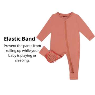 GUISBY Baby Zipper Pajamas, Rayon Long Sleeve with Mittens Cuffs Pajamas 2 Piece Orange-Pink 12-18 Months